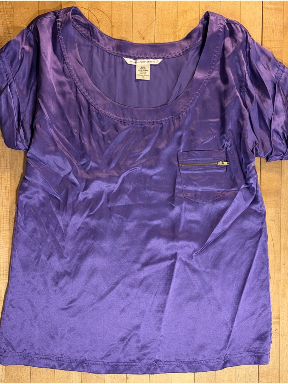 Diane von Furstenberg Purple silk Scoop Neck Tee with Zip Pocket